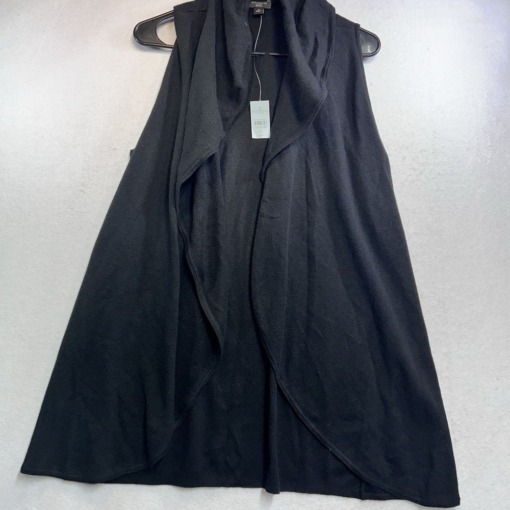Ann Taylor Open Front Cardigan Sleeveless Sweater Black NWT Medium Petite